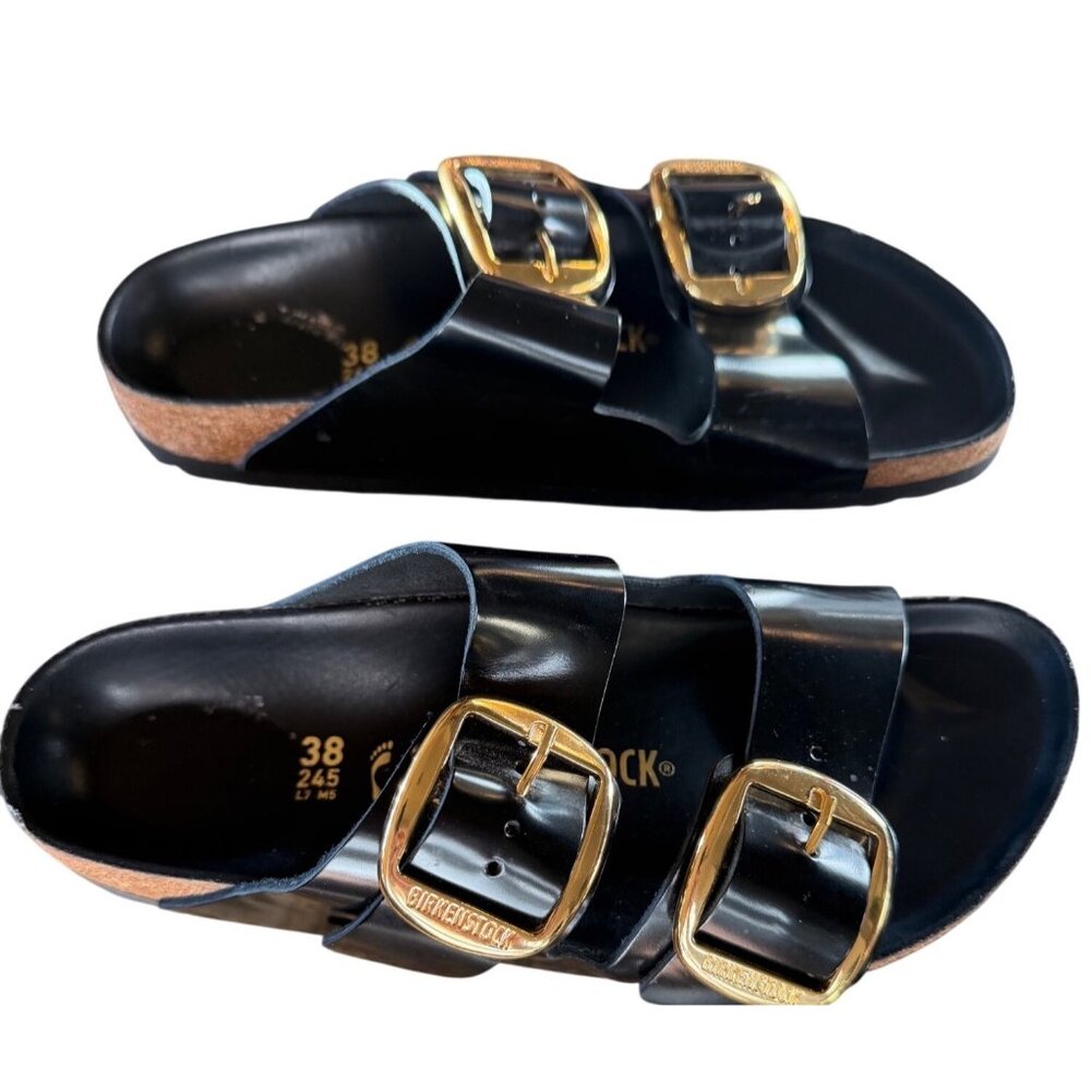 Birkenstock Arizona Big Buckle Black Leather Sandals Size 38 New Store Display - Picture 8 of 16